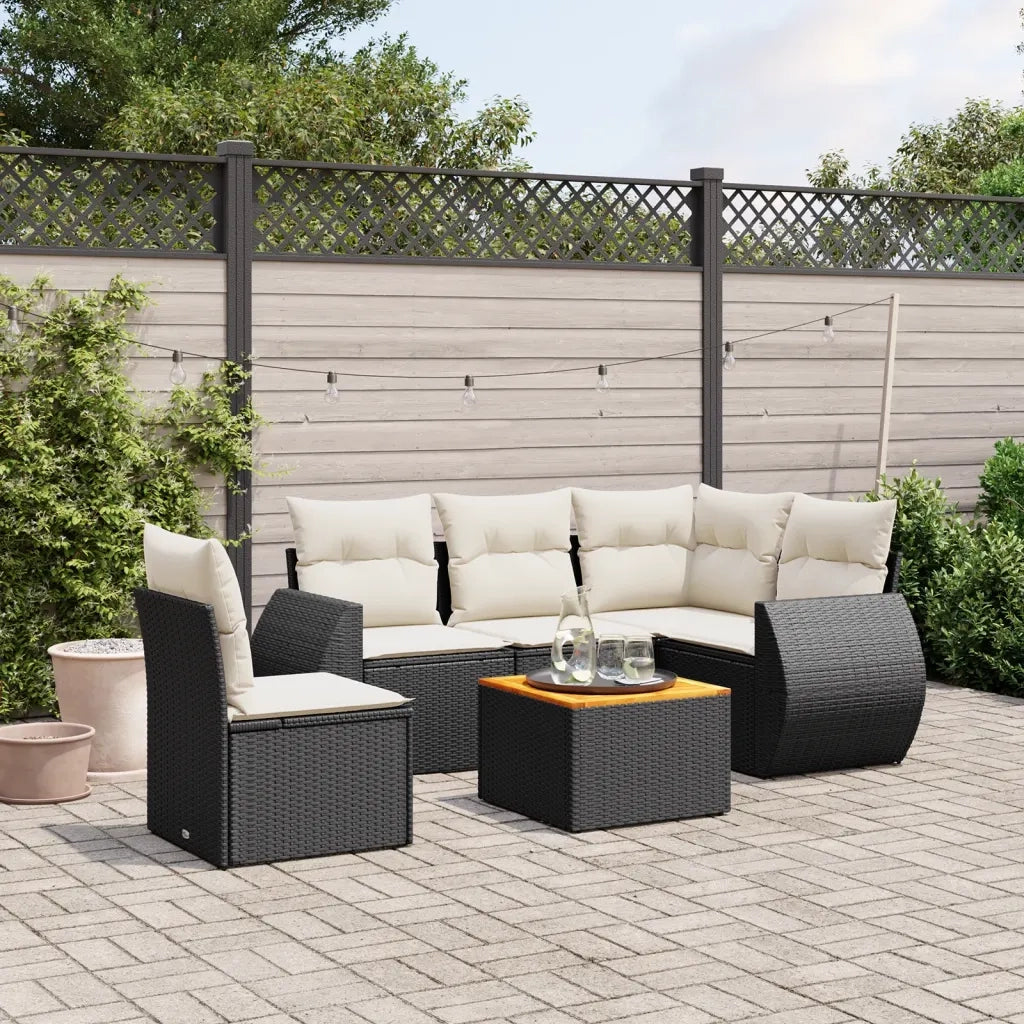 Set Divano da Giardino 6 pz con Cuscini Nero in Polyrattan