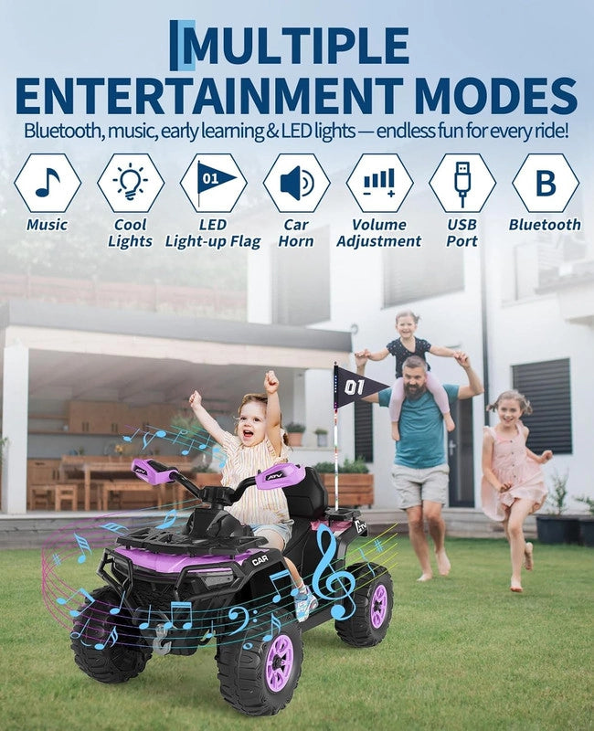 Quad Elettrico Fuoristrada 12V per Bambini con Telecomando; Sospensioni; Bluetooth e Luci LED; 3-8 Anni
