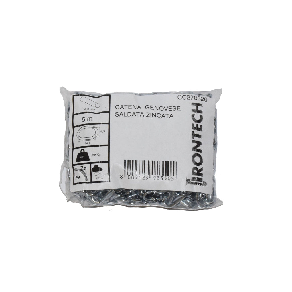 Catena genovese pretagliata Ã˜ 2 mm. in acciaio zincato 5 mt.