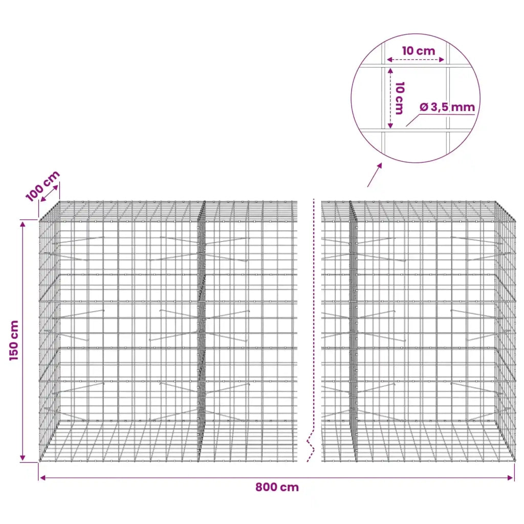 Gabione con Filo da 3,5 mm e Rete da 10x10 cm 800x100x150 cm 3463426