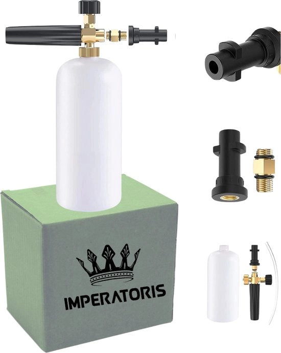 Spregeggiatore di schiuma per tubo di giardino per auto - Pistola di schiuma e diffusore di schiuma - Strumento per schiuma per autoshampoo - Ideale per la pulizia con schiuma e lavaggio auto - Colore bianco 1 litro