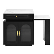 Isola Cucina con Ruote e Tavolo da Pranzo Allungabile; Tavolo Bar con Prese e LED; Nero