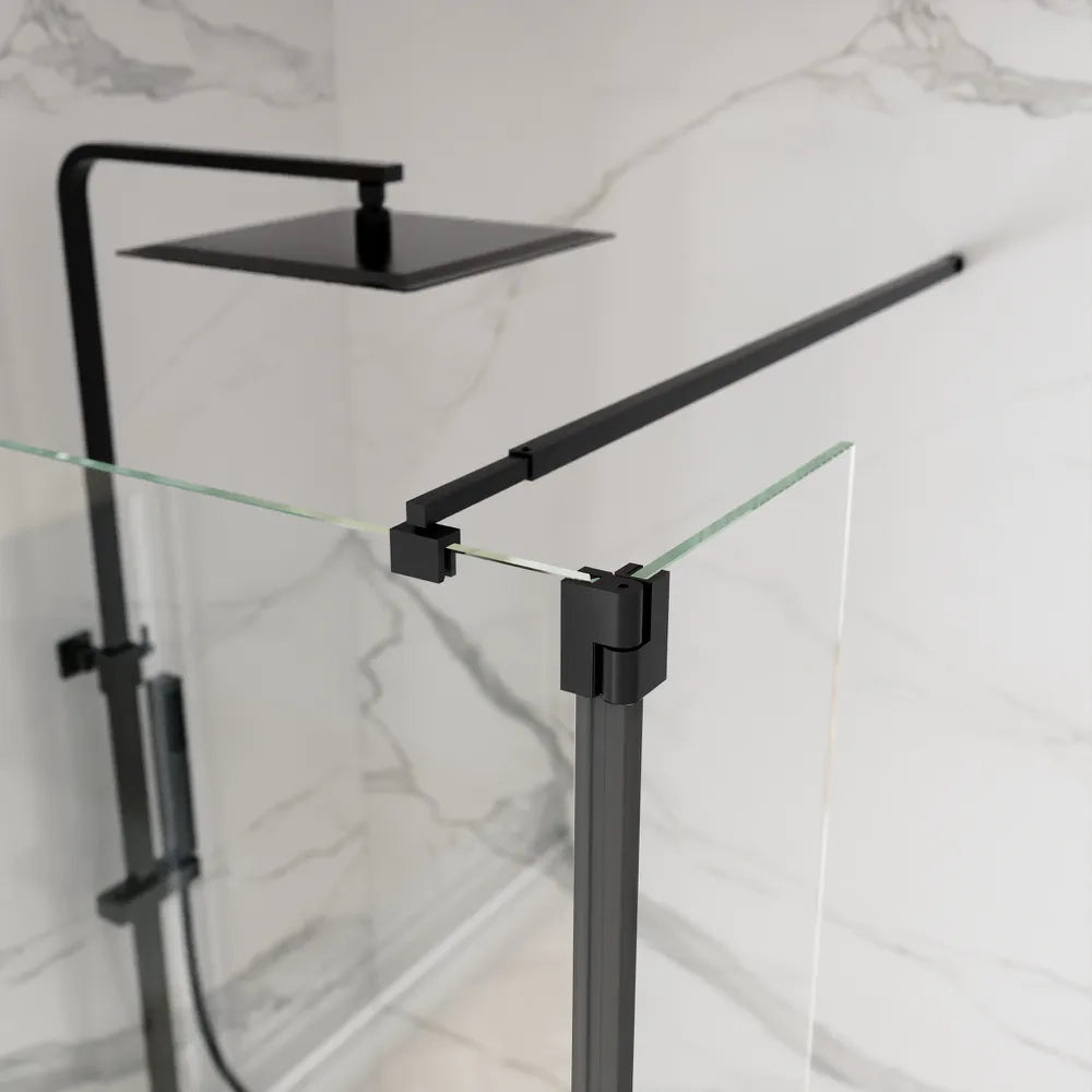 Doccia walk-in 70cm + anta 40cm vetro 8mm trasparente profili neri | Keros