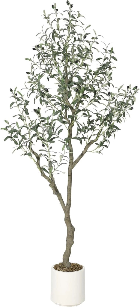 Pianta di Olivo Artificiale 180 cm con Rami Fitti Olive e Vaso da Pavimento