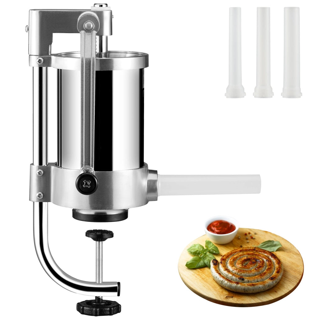 Insaccatrice Manuale Verticale per Salsicce Acciaio Inox 1,5L con Morsetto da Tavolo e 3 Tubi ES-1,5L Robusta Facile da Usare
