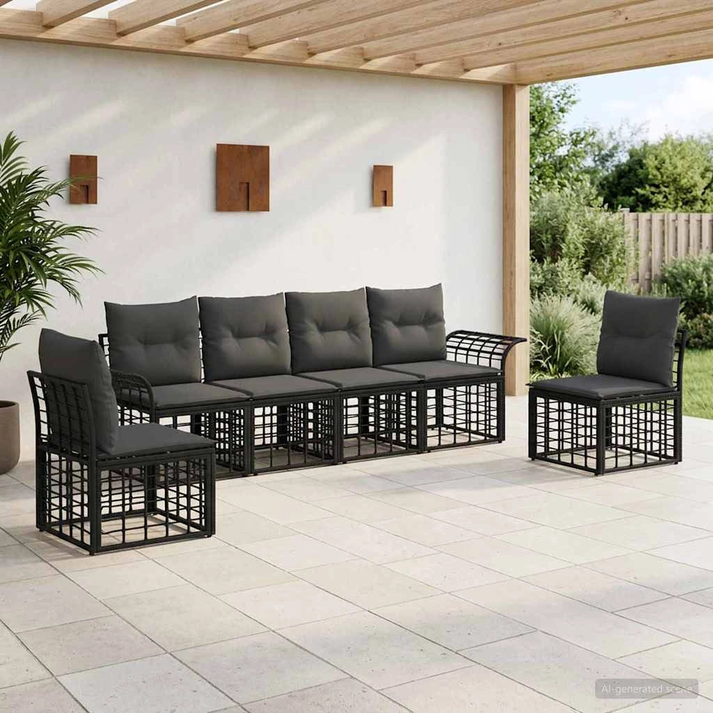 Set di divani da esterno 6 pz Nero e Grigio scuro Poliestere 3437663