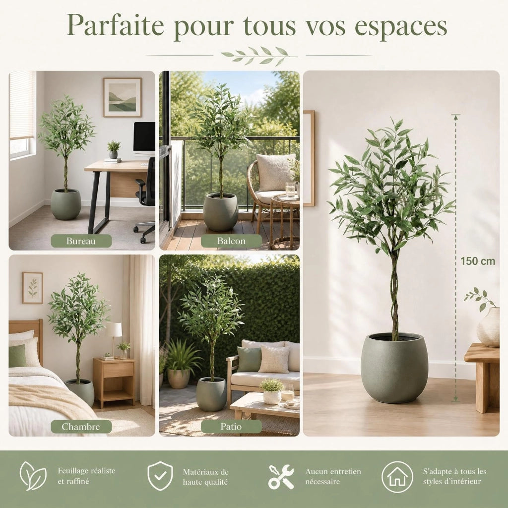 Eucalipto Artificiale 150 cm Albero Finto da Interno ed Esterno con Vaso
