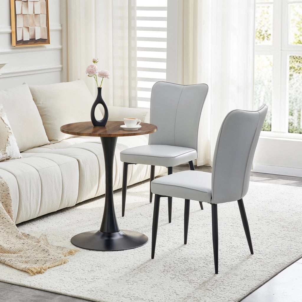 Set Tavolo Rotondo e 2 Sedie da Pranzo ¨C Xylo ¨C Piano MDF, Gambe Nere, Seduta Grigio Chiaro