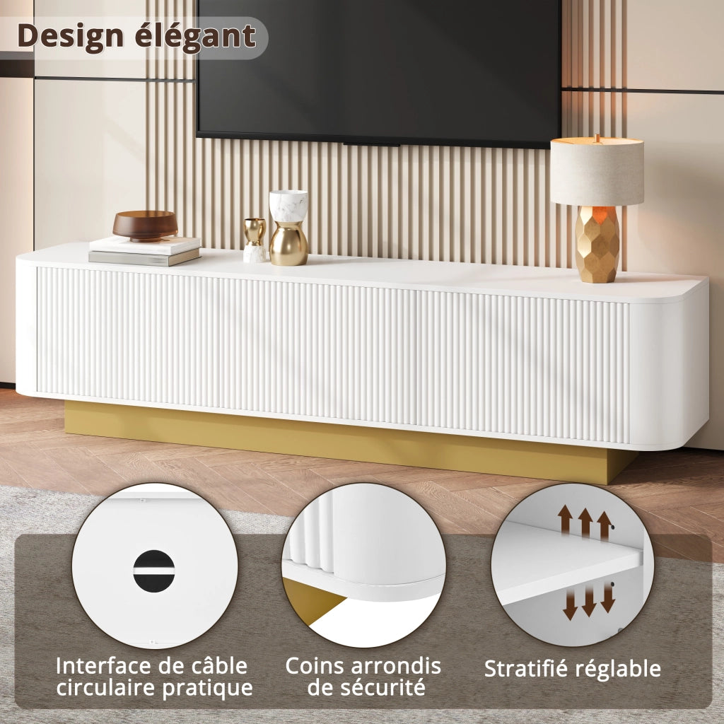 Mobile TV bianco da soggiorno con 3 ante; ripiano regolabile e gestione cavi; MDF e PB; 170 × 40;5 × 47 cm