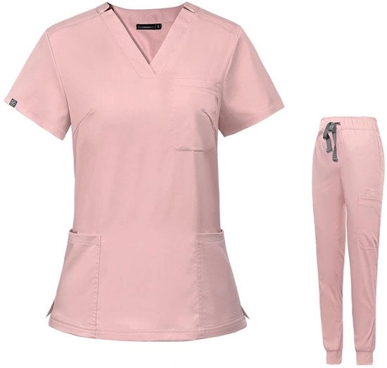 Uniforme Medico - Top Corta Manica - Fit Sottile - Pantalone Stretch - Transpirante - Adatto per Farmacia, Ospedale, Clinica.