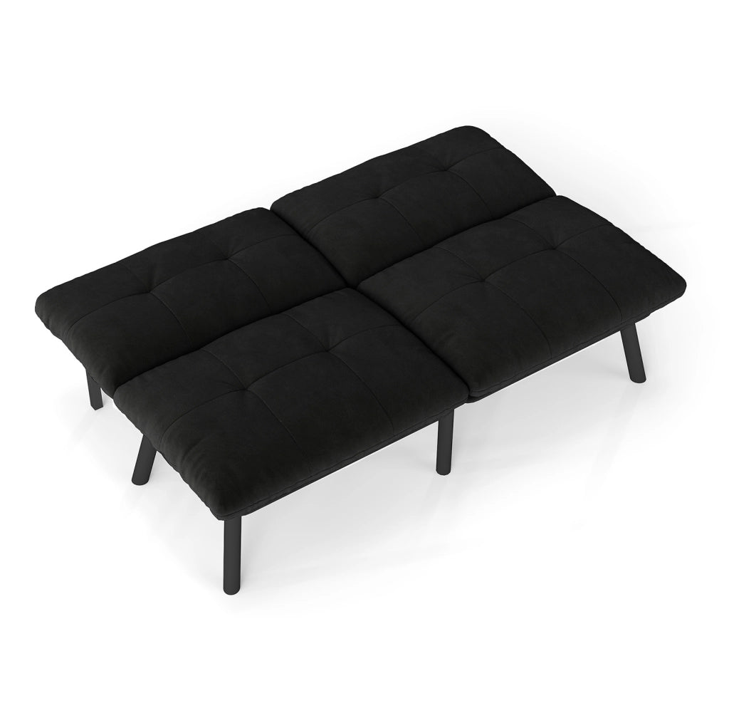 Divano Letto Moderno Pieghevole 2 Posti con Rivestimento in Velluto Nero e Funzione Letto Salvaspazio