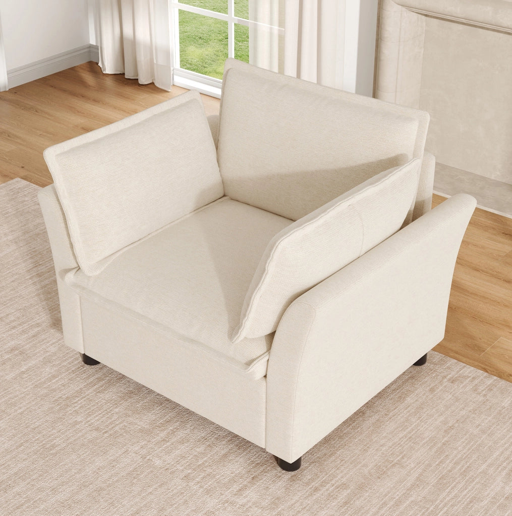 Poltrona relax 1 posto 90x81x87 cm in chenille con cuscini rimovibili; beige