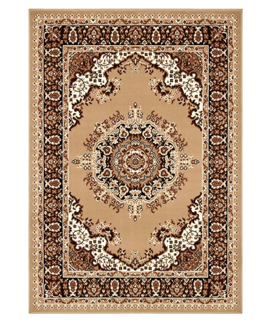Tappeto P4480 beige cm.140x200 disegno persiano medaglione tradizionale, economico resistente facile da pulire