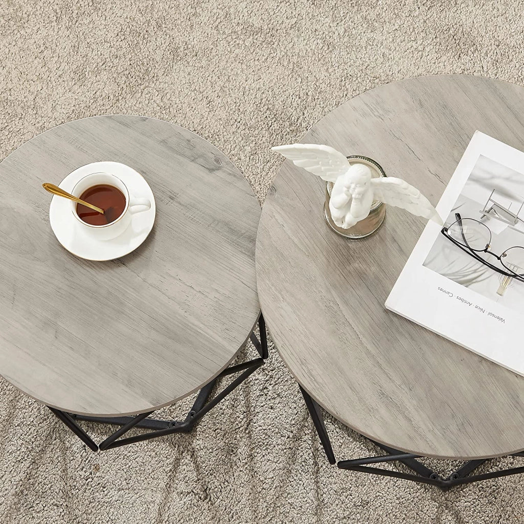 Set di 2 tavolini da caffè 50 x 40 cm e 40 x 36 cm d'appoggio pannelli di truciolato acciaio grigio 12_0006248