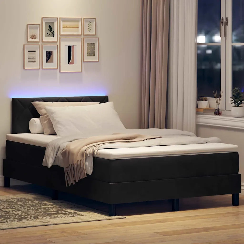 Letto a Sorgente LED con materasso Nero 120 x 200 cm Velluto