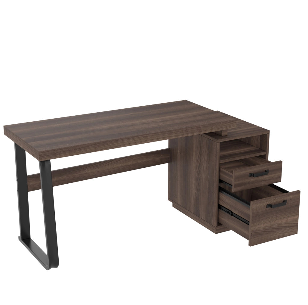 Scrivania moderna 135x54 cm in MDF con struttura in tubi d'acciaio, design multifunzionale con cassetto silenzioso e spazio porta documenti, colore marrone