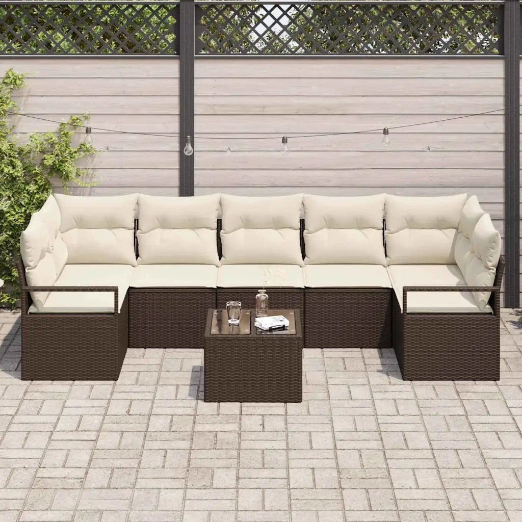 Set Divano da Giardino con cuscino 8 pcs Marrone e Crema