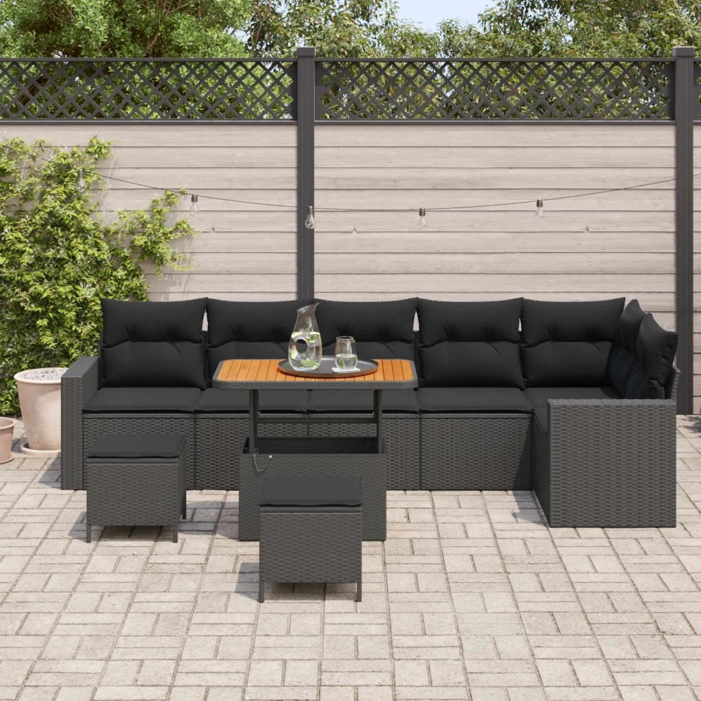Set Divano da Giardino 9 pcs Nero polyrattan