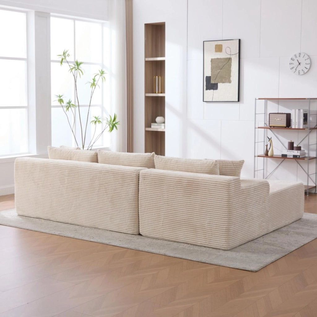 Divano compatto, divano modulare, tessuto chenille, schiuma ad alta elasticità 30D, base antiscivolo, 4 posti, bianco avorio