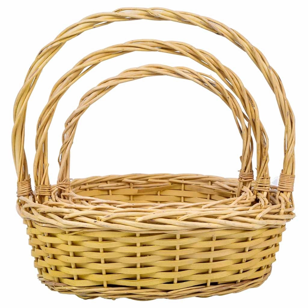 Set di 3 cestini in vimini con manici gialli