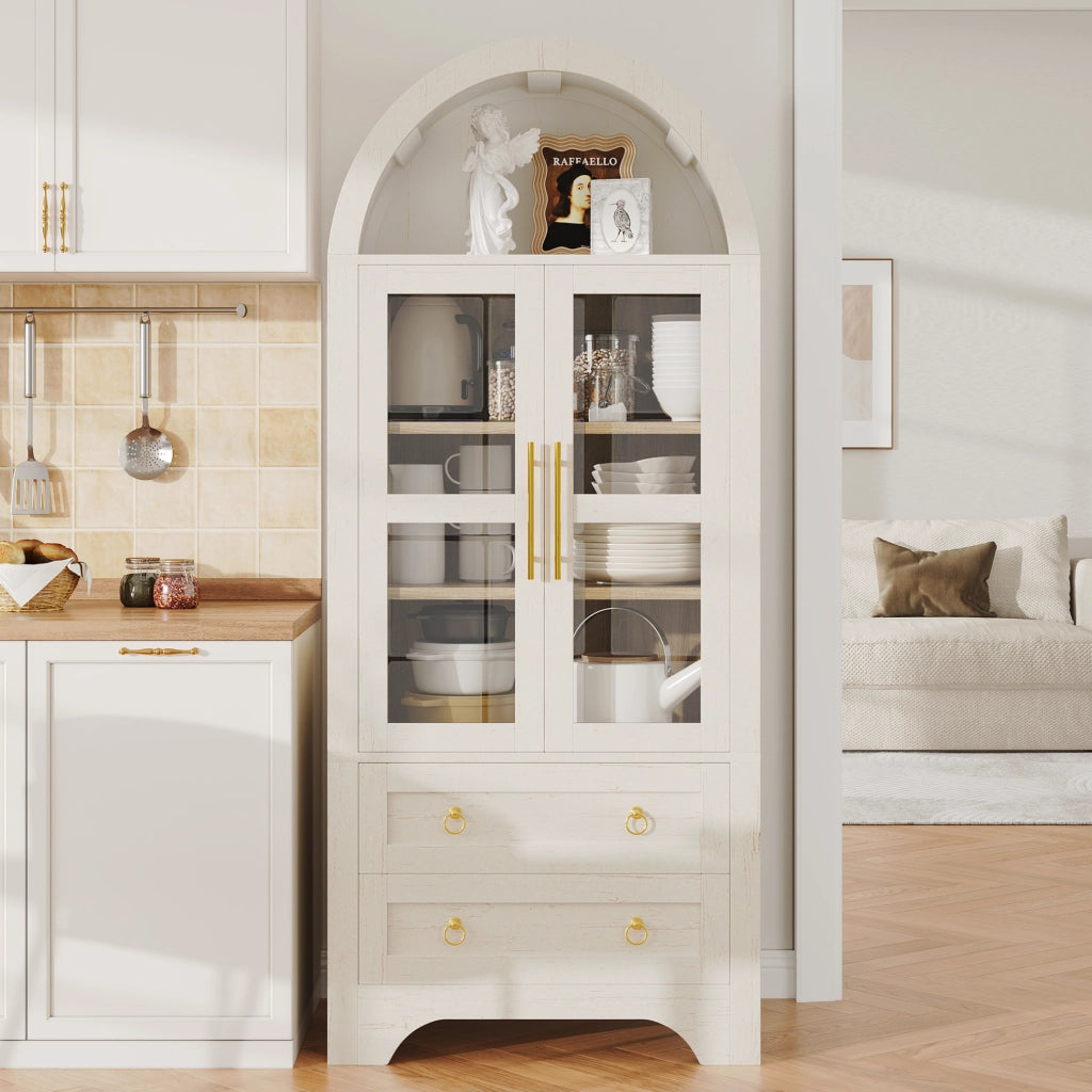 CREDENZA ALTA 76,2x40,1x180 cm Bianca in MDF e Vetro