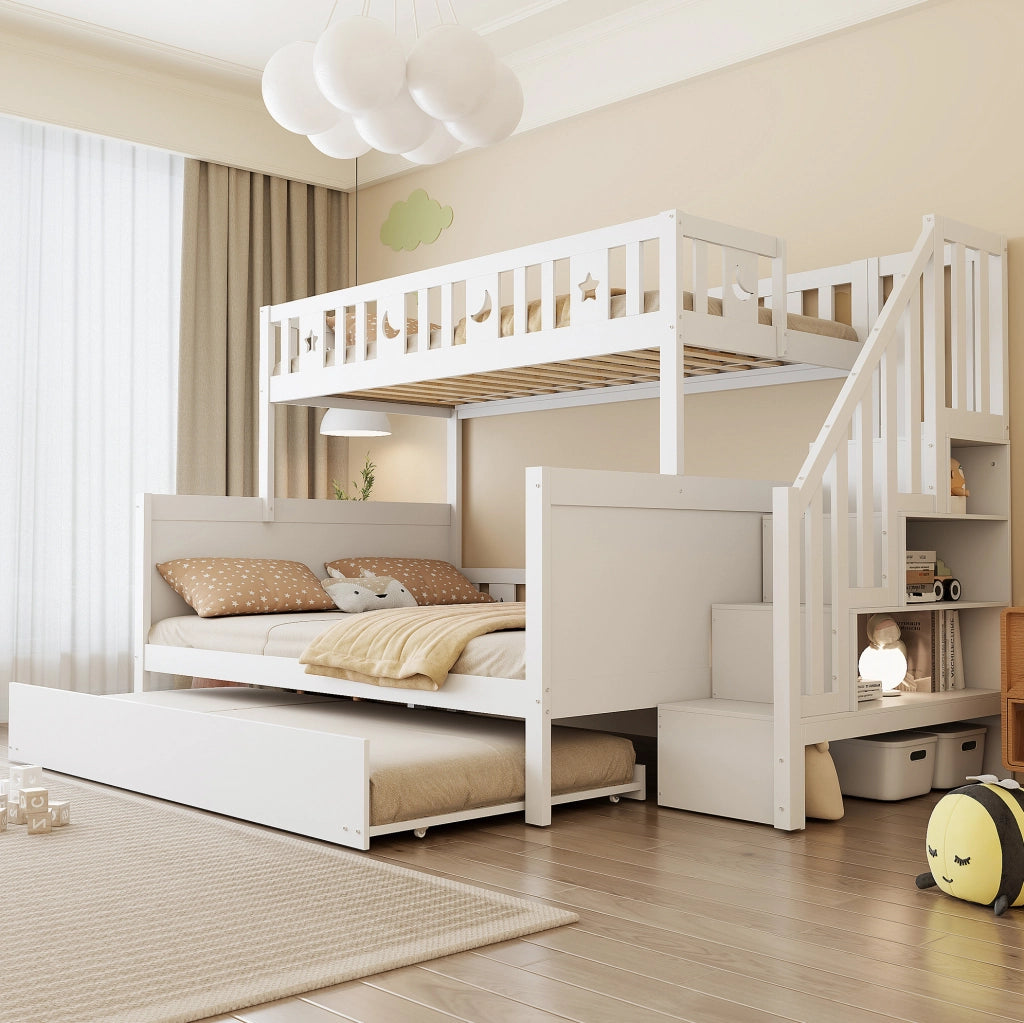 Letto a castello bimbi 140x200 cm in MDF bianco con contenitore, senza materassi