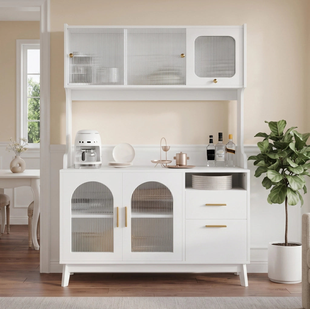 Mobile buffet bianco 120x40x178 cm con ampio spazio e prese USB-A, USB-C integrate