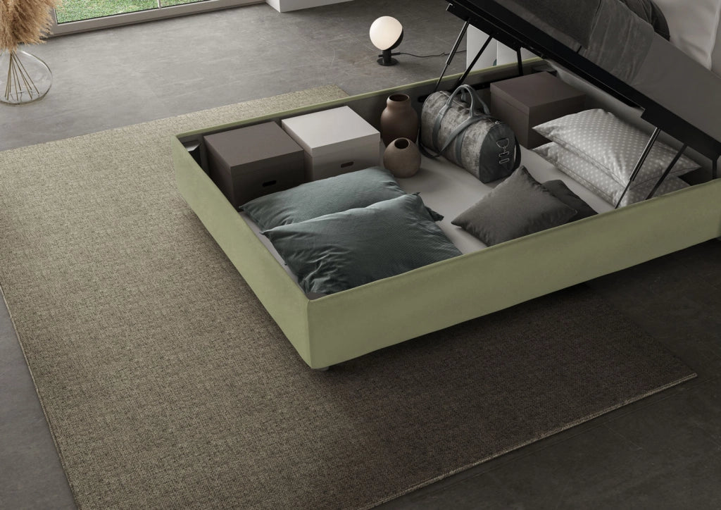 BS COM Letto una piazza e mezza contenitore imbottito 120x200 microfibra tè verde