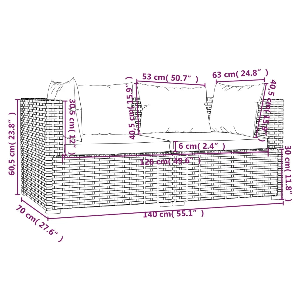 Divano a 2 Posti con Cuscini in Polyrattan Nero 317531
