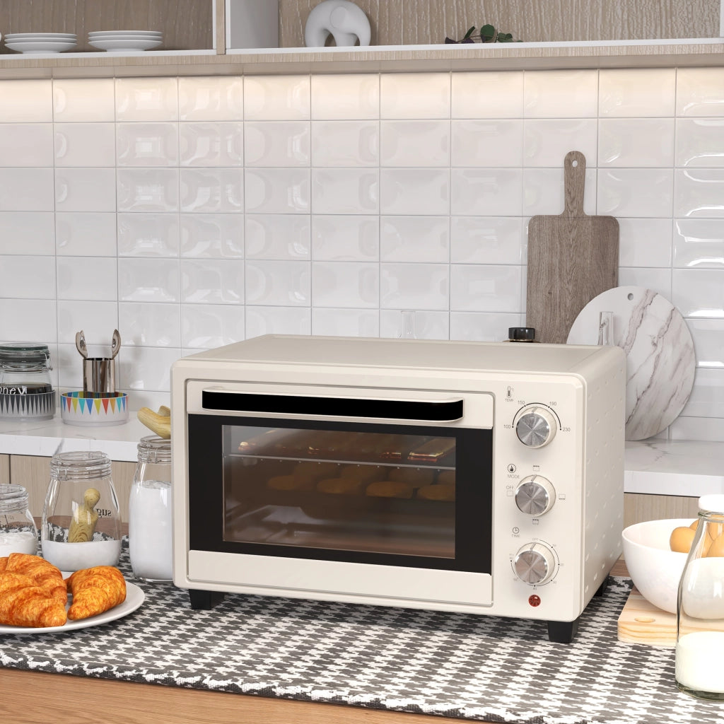 Mini forno con girarrosto, piccolo forno/forno tostapane da 21 litri con 1 griglia e 1 teglia, 3 modalit¨¤ di cottura, 100¡ãC-230¡ãC, acciaio inox,