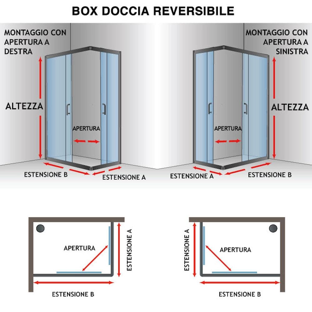Box Doccia Angolare 75x80 cm 2 Ante Scorrevoli in Cristallo Trasparente 6mm H185 Fosterberg Dragor