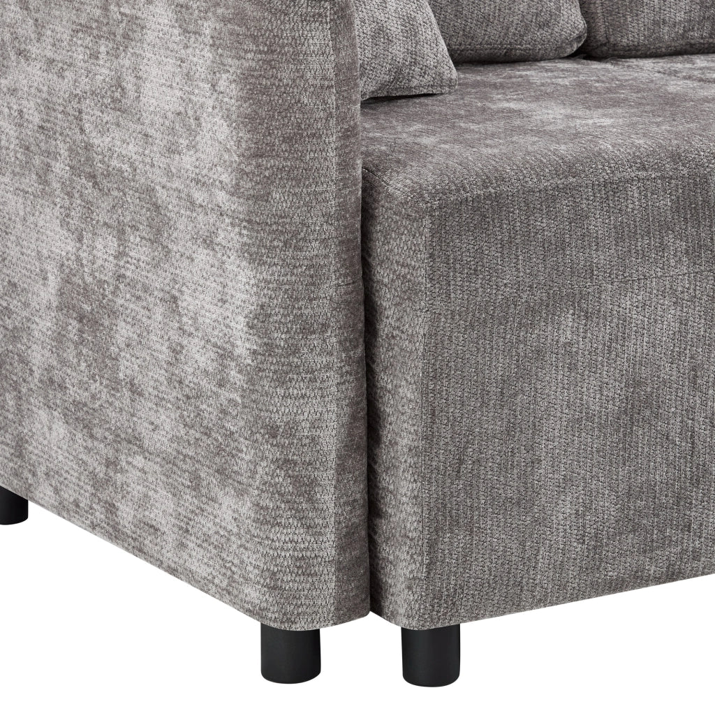 Divano angolare ULEVR 3 posti 187,5x144x85,5 cm con chaise longue, chenille grigio e 2 cuscini