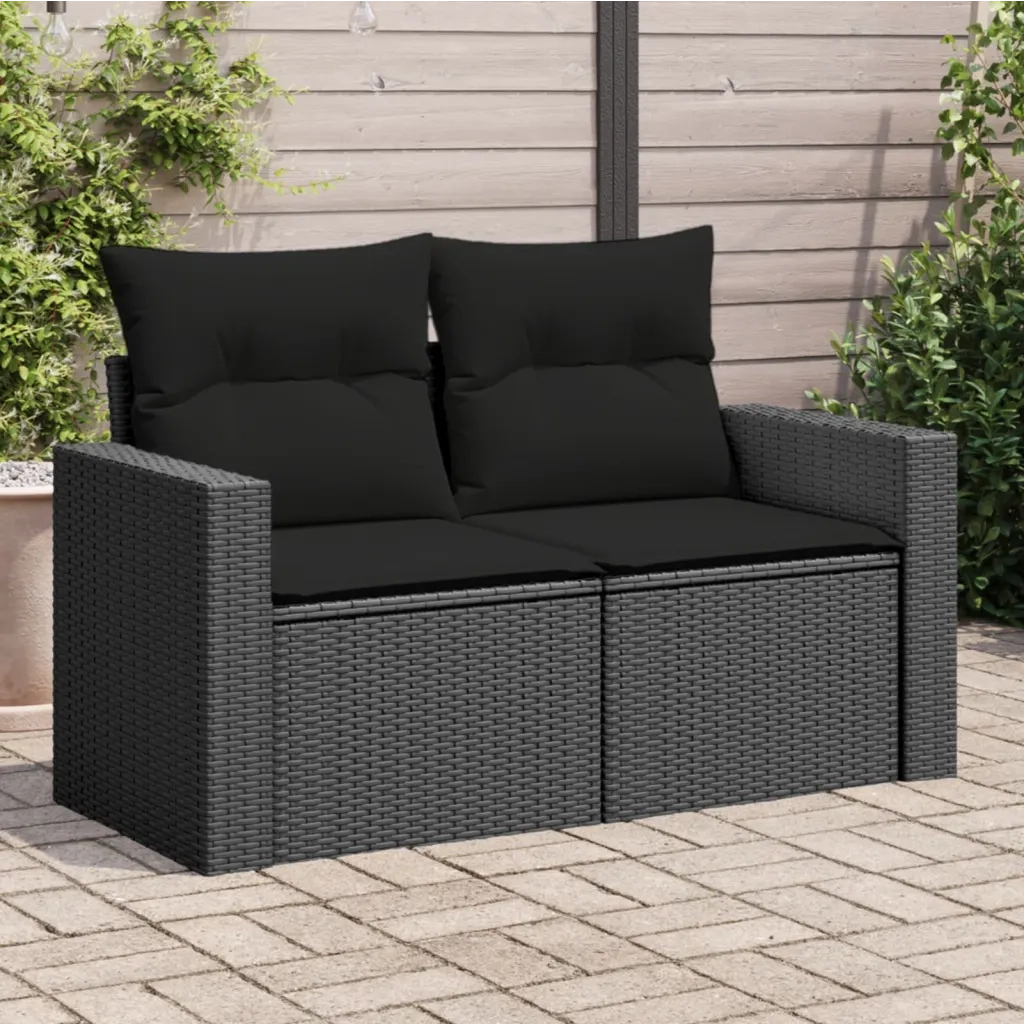 Divano da giardino con cuscini 2 posti nero in polyrattan 365971