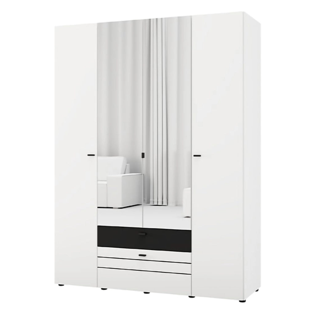 Armadio Camera da Letto Watamu, Guardaroba Grande 6 Ripiani, 155x208h cm Bianco Opaco