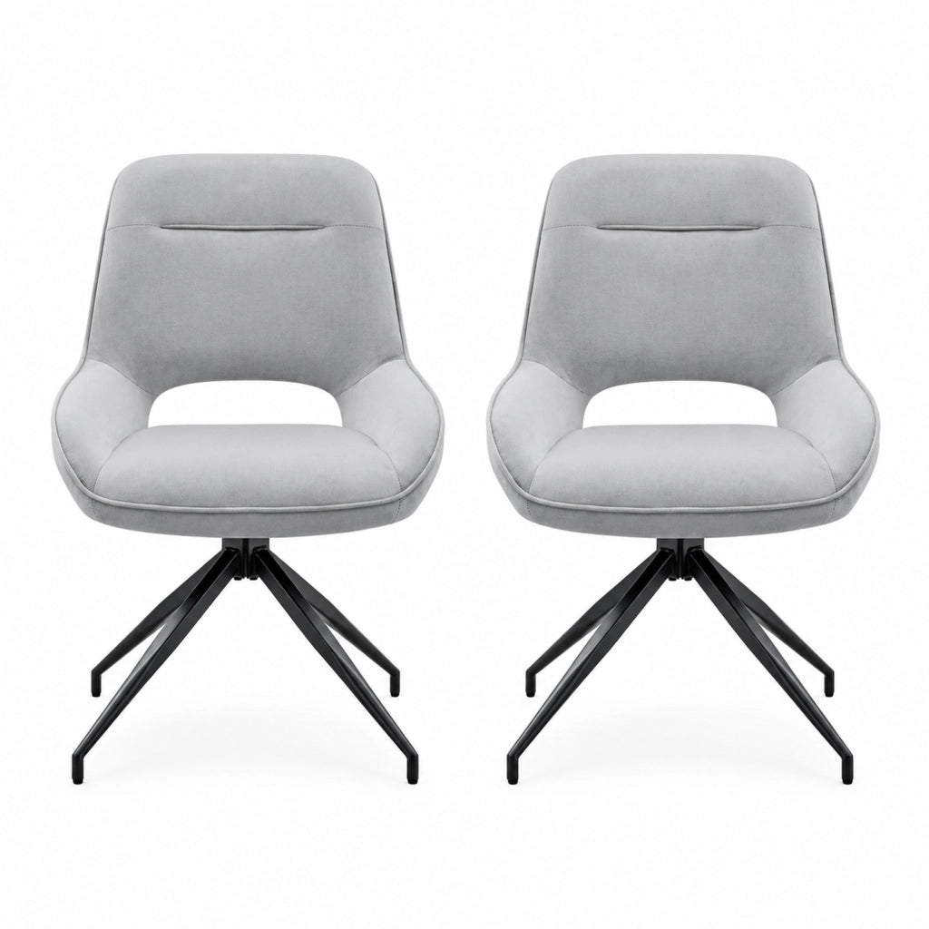 Set 2 sedie da pranzo girevoli a 360° in velluto grigio chiaro con braccioli HOMVRA