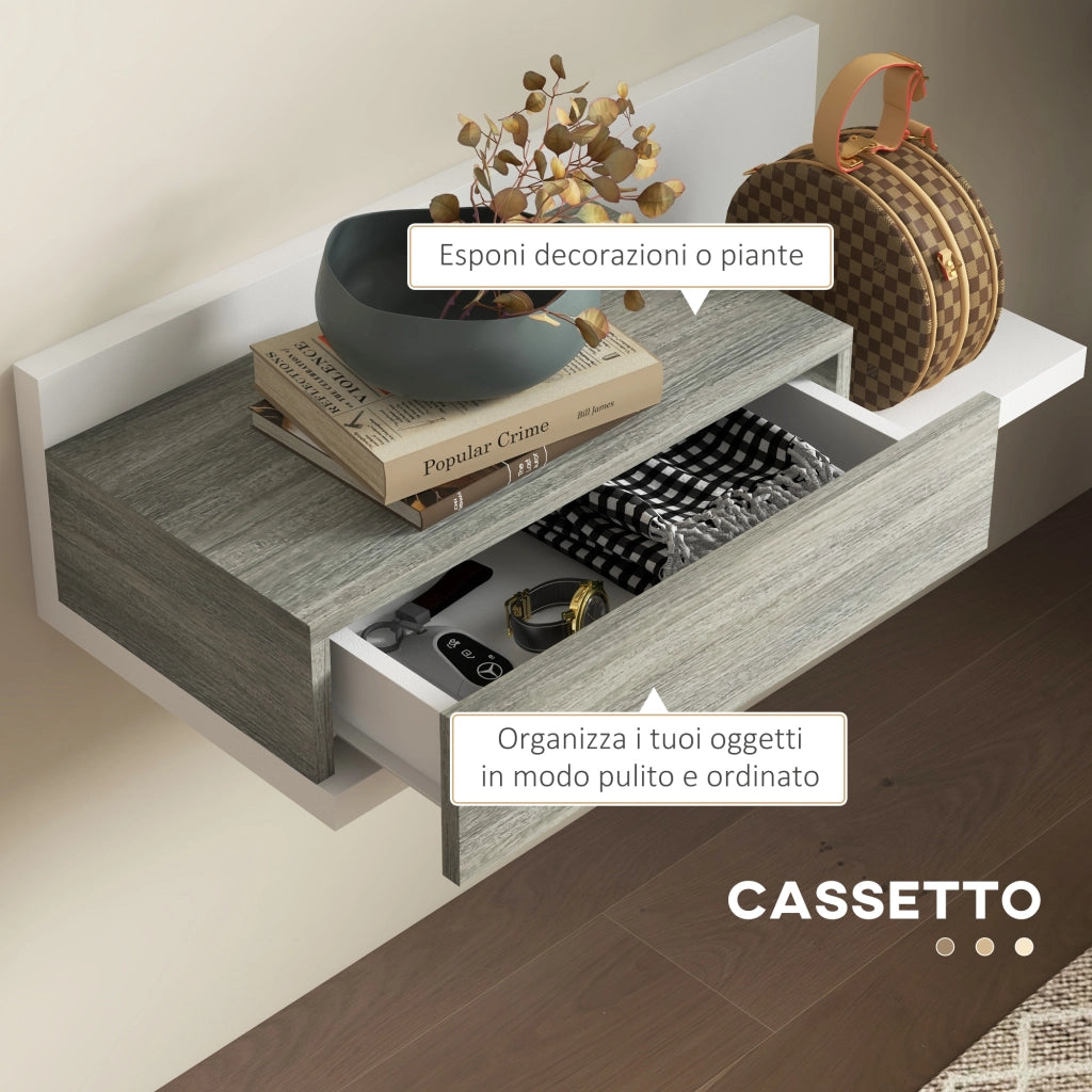 Mobile Ingresso con Specchio e Cassetto ¨C zephmum ¨C Grigio e Bianco 75x3.5x75 cm
