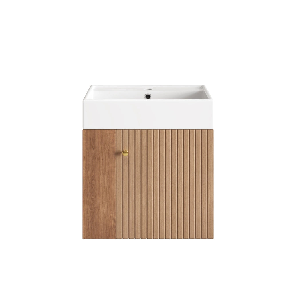 Mobile bagno compatto con lavabo in ceramica marrone