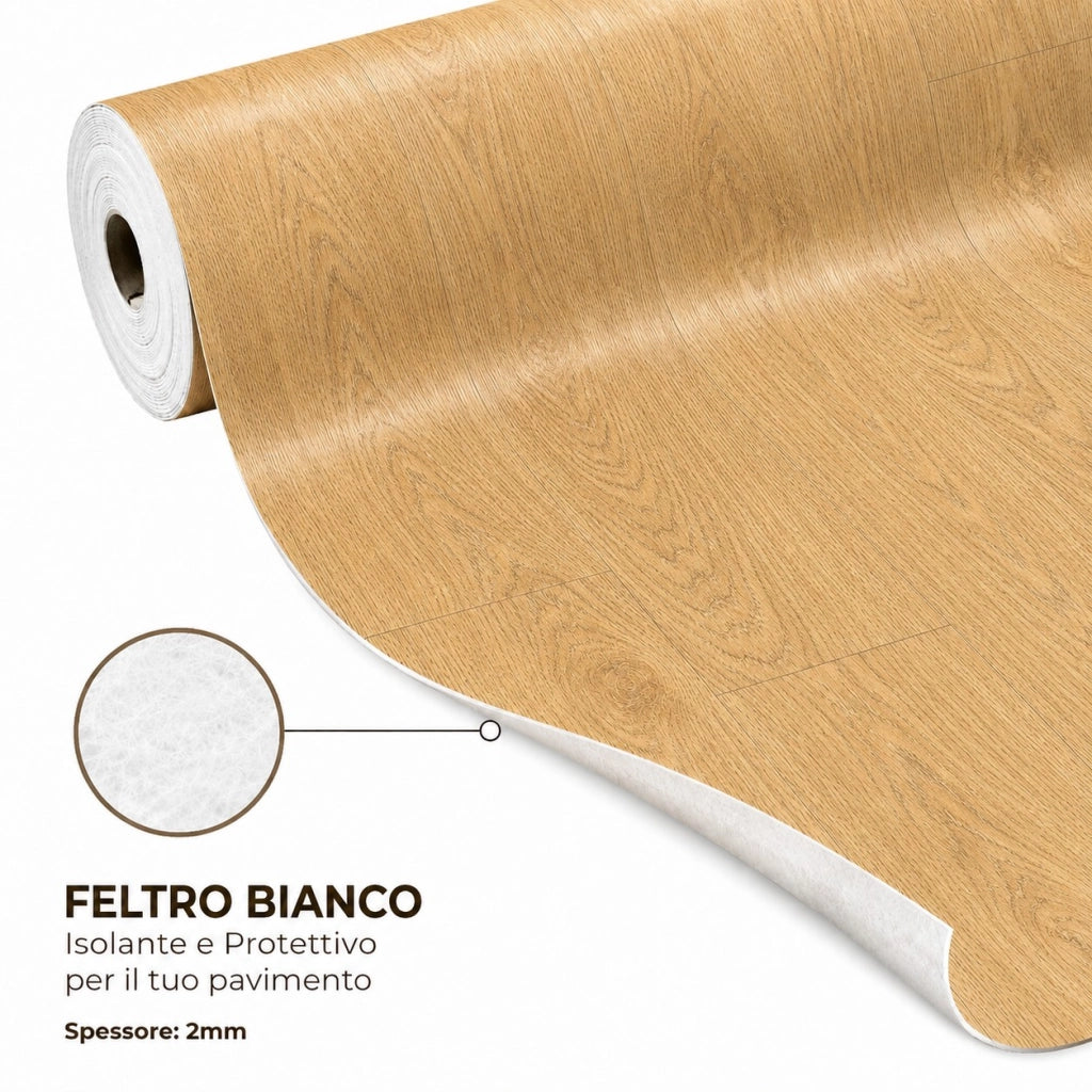 2 x 15 m (30 m²) Pavimento Vinilico a Rotolo Effetto Legno Sabbia Nordica – Spessore 2 mm con Feltro Fonoassorbente