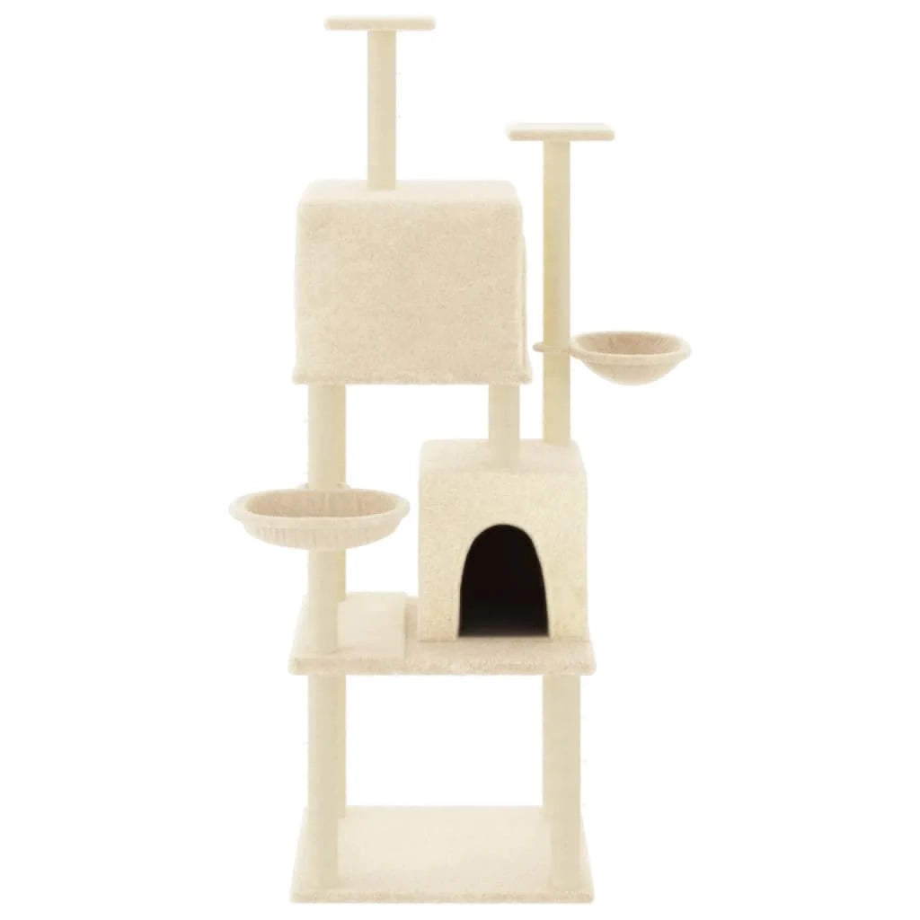 Albero gatto mobile torre arrampicata gioco graffio tiragraffi piattaforma con pali in sisal 180 cm crema 02_0022502