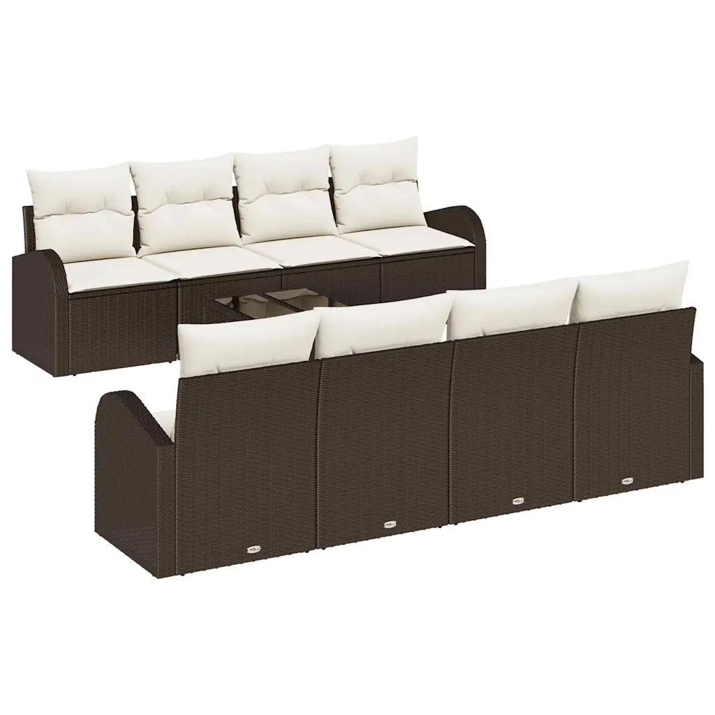 Set Divano da Giardino con cuscino 9 pcs Marrone e Crema