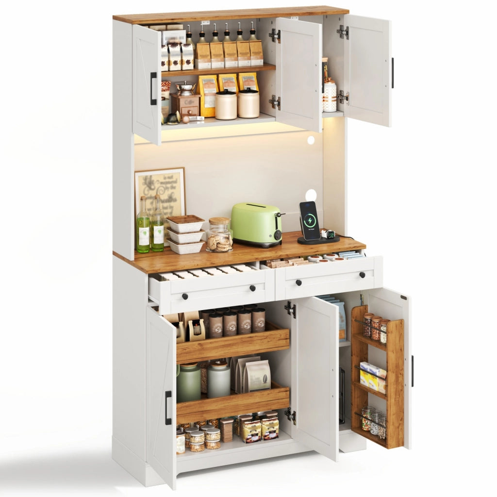 Colonna cucina con 2 cassetti; organizer estraibile; ripiani anta e luce LED per cucina e sala da pranzo 100×40×180 cm