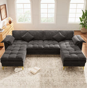 Divano a U modulare 4-5 posti 262 cm in chenille grigio
