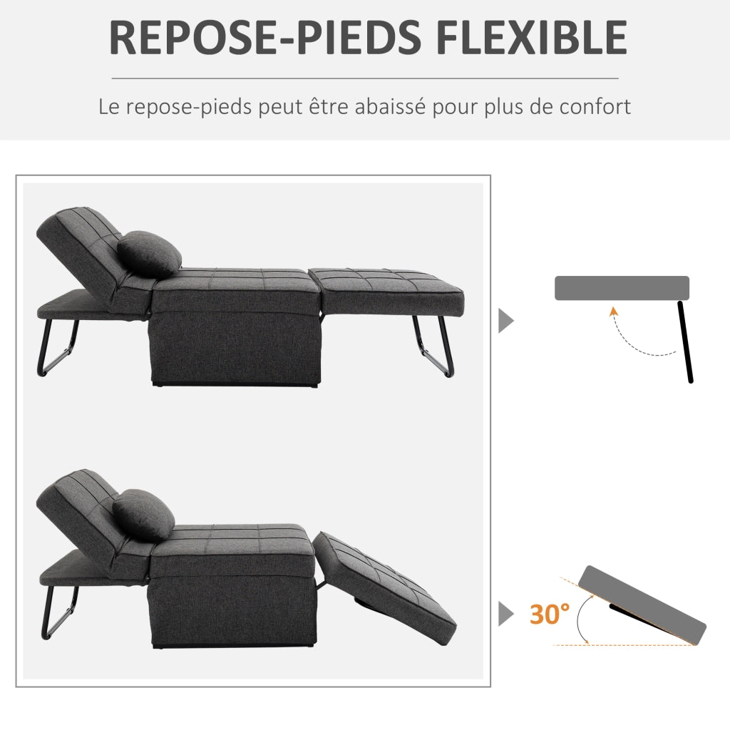 Poltrona letto convertibile con pouf ¨C Minimal ¨C Grigio, tessuto, inclinabile