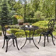 Set bistrot da esterno in alluminio nero con tavolo e 2 sedie