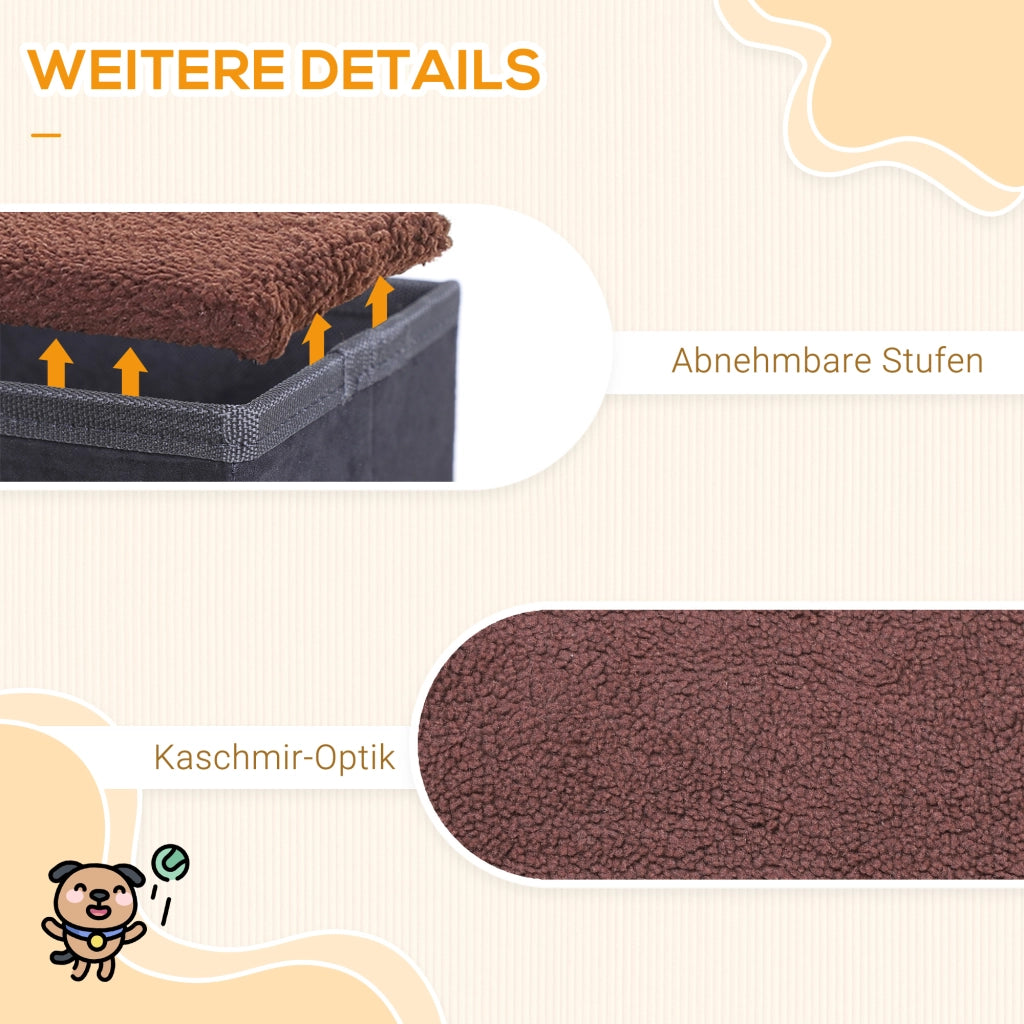 Scala pieghevole per animali domestici, 3 gradini con vano portaoggetti, MDF nero, 40x54x48 cm, per cani e gatti