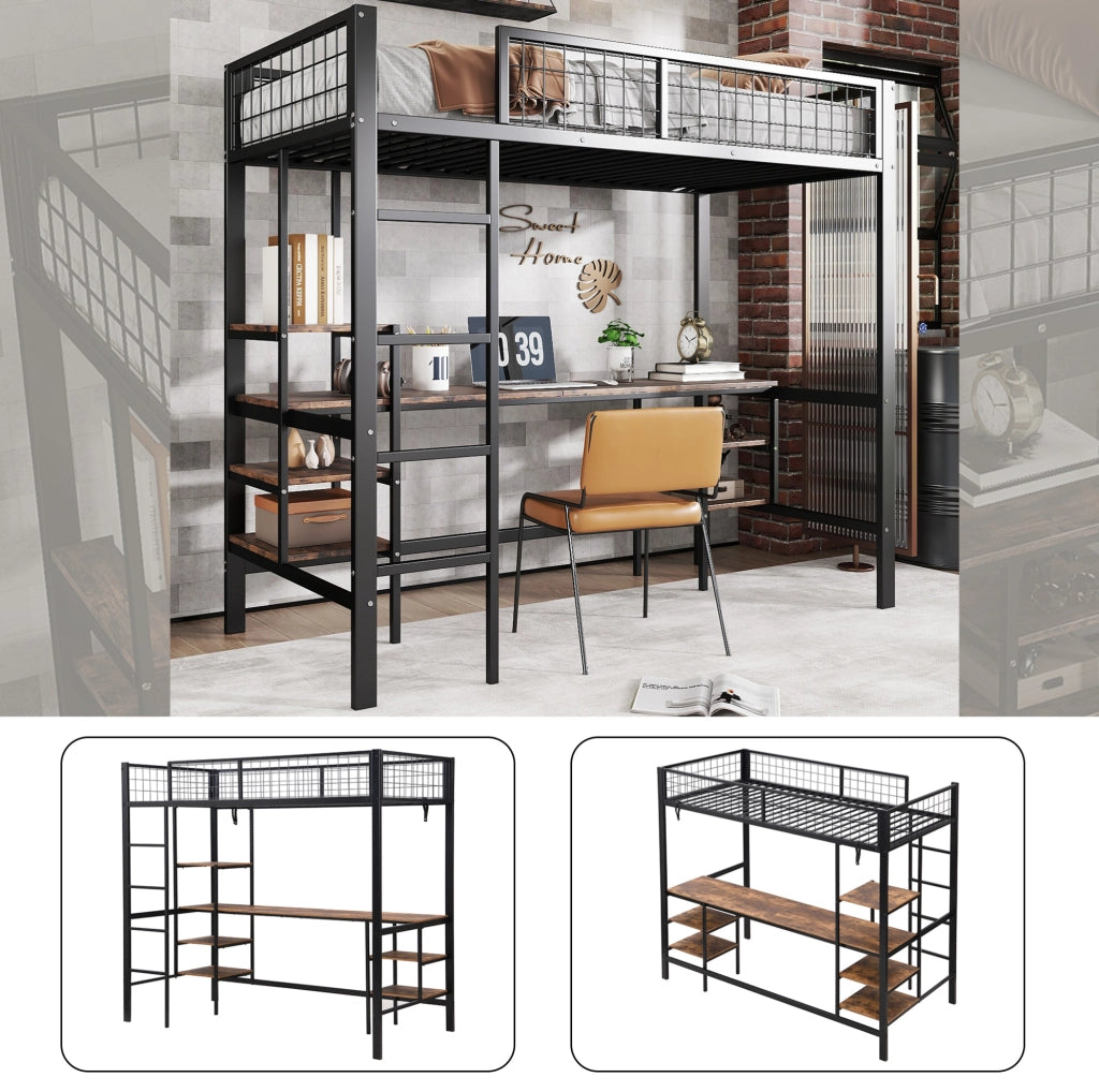 Letto a soppalco 90 x 200 cm con scrivania e ripiani