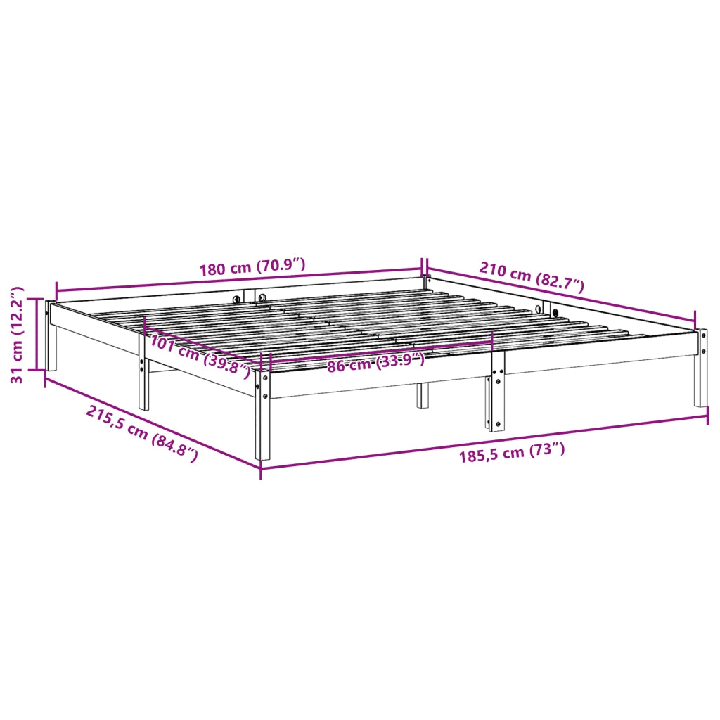 Letto Extra Lungo senza Materasso-Struttura Letto 180x210 cm in Legno di Pino 950038