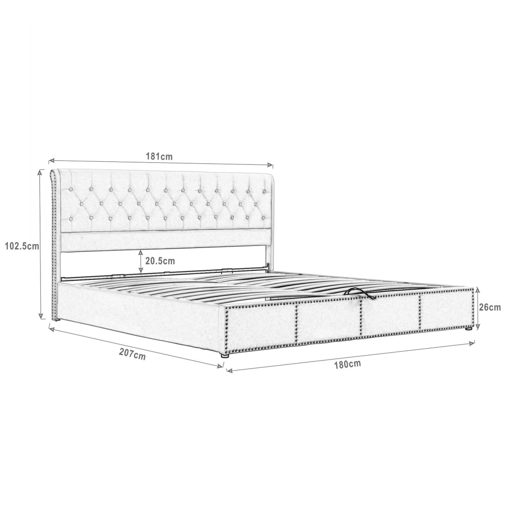 Letto contenitore 180 × 200 cm in velluto grigio con rete a doghe inclusa