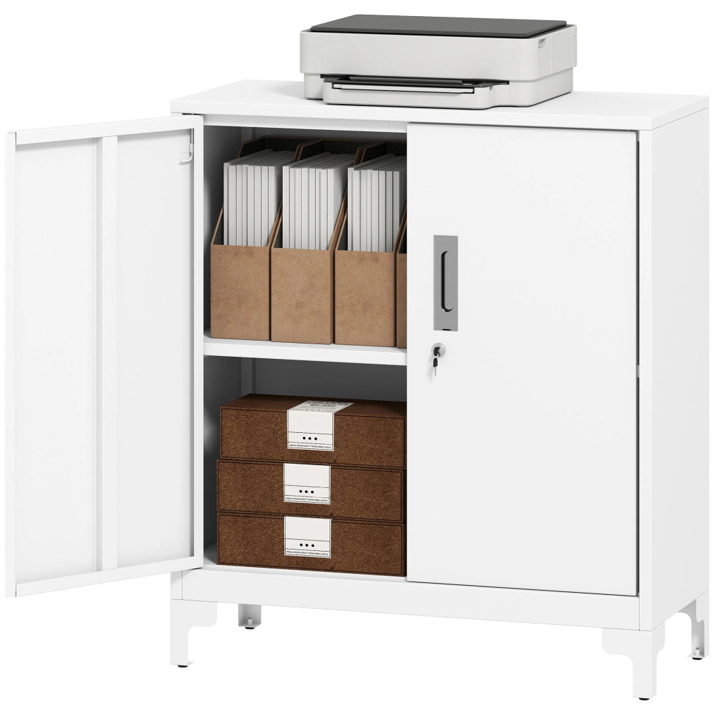 Mobile da Ufficio Portadocumenti con 3 Ripiani, 2 Ante e Chiavi, 80x35x91 cm, Bianco
