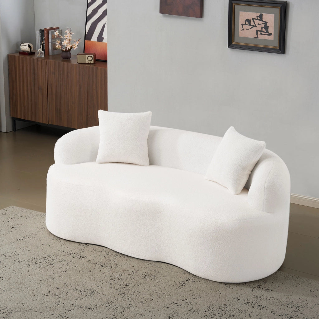 Divano loveseat curvo 2 posti bianco con 2 cuscini; senza montaggio